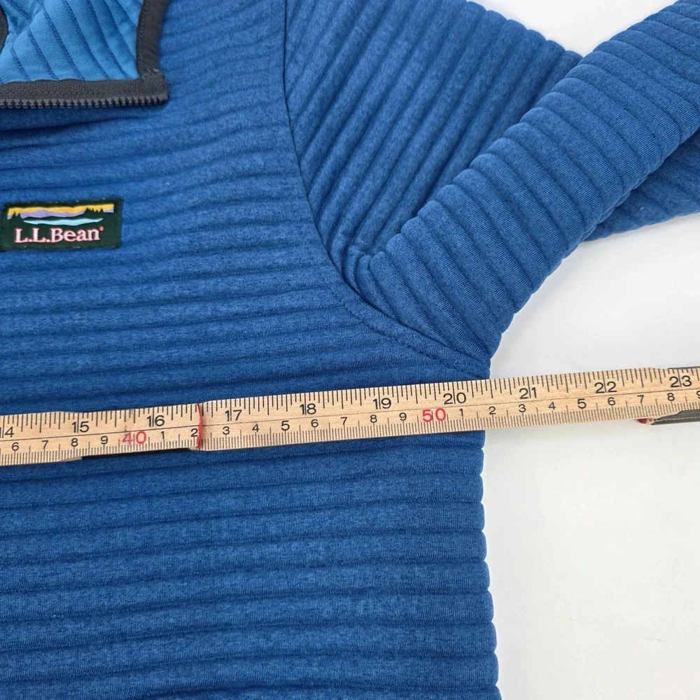 LL BEAN RIBBED 1/4 ZIP HOODIE SWEATSHIRT MENS MEDIUM SLIGHTLY FITTED BLUE FLEECE